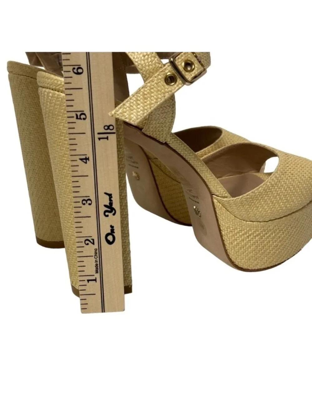 NWT Stuart Weitzman Ryder 95 Tan Platform Sandal Wheat Textured Rafia Size 10